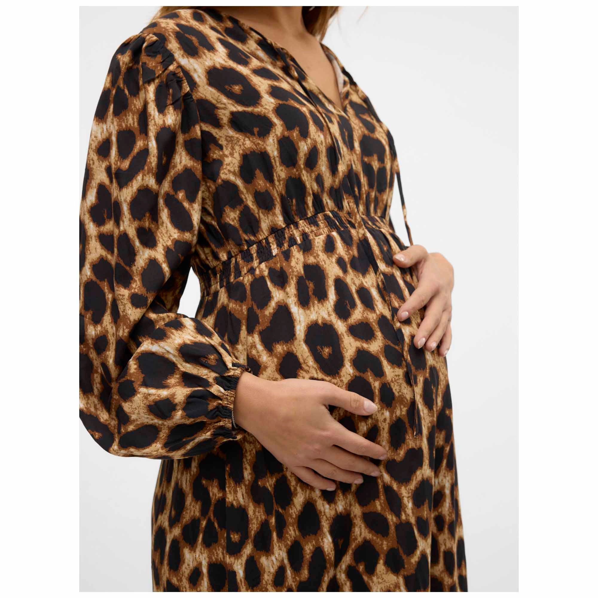 Mamalicious zwangerschapsjurk lange mouwen panterprint multi