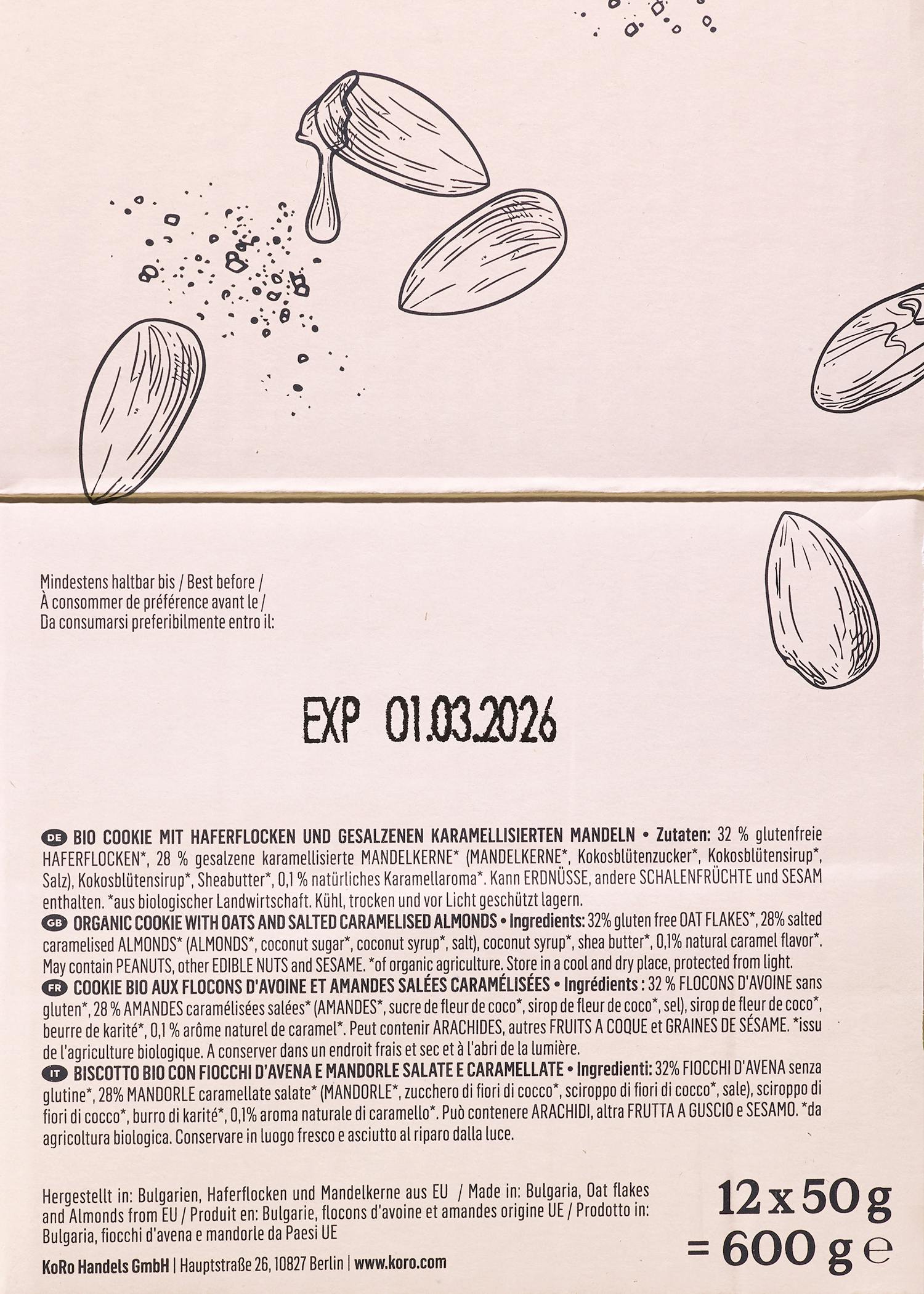 Bio Cookie Caramelized Almond 12 x 50 g
