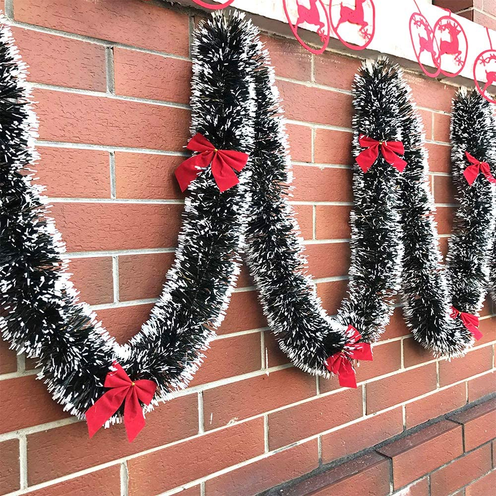(2m) Deko Lametta Girlande Weihnachts Girlande mit Schleifen - Grün / Gold
