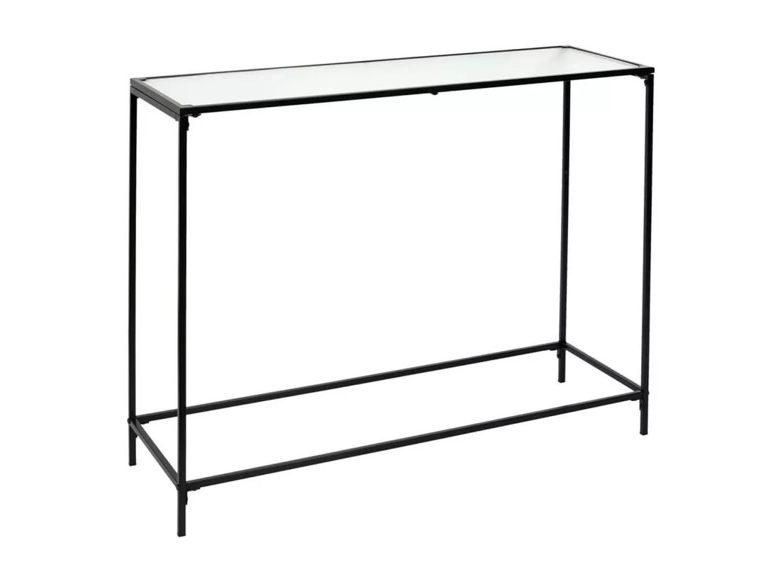 GLASSI - Console Noire Plateau en Verre Texturé