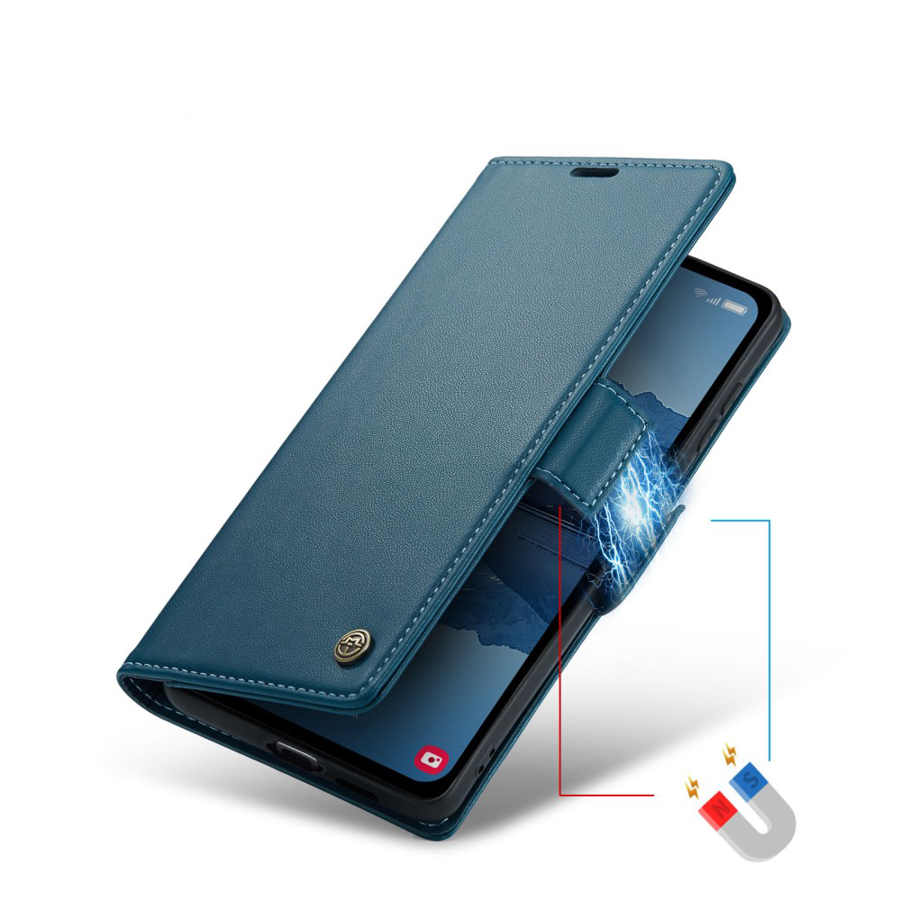 Samsung Galaxy A55 Leder Tasche Flip Wallet Etui mit Kartenfächern Litchi Look (RFID Schutz) - Blaugrün