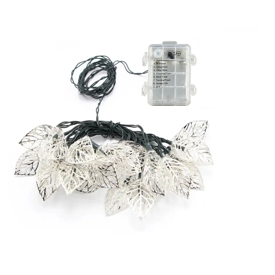 (5m) 20 LED's Metall Deko Lichterkette Herbst Blätter Beleuchtung 8 Modi   Fernbedienung (Batteriebetrieben) - Warmweiss