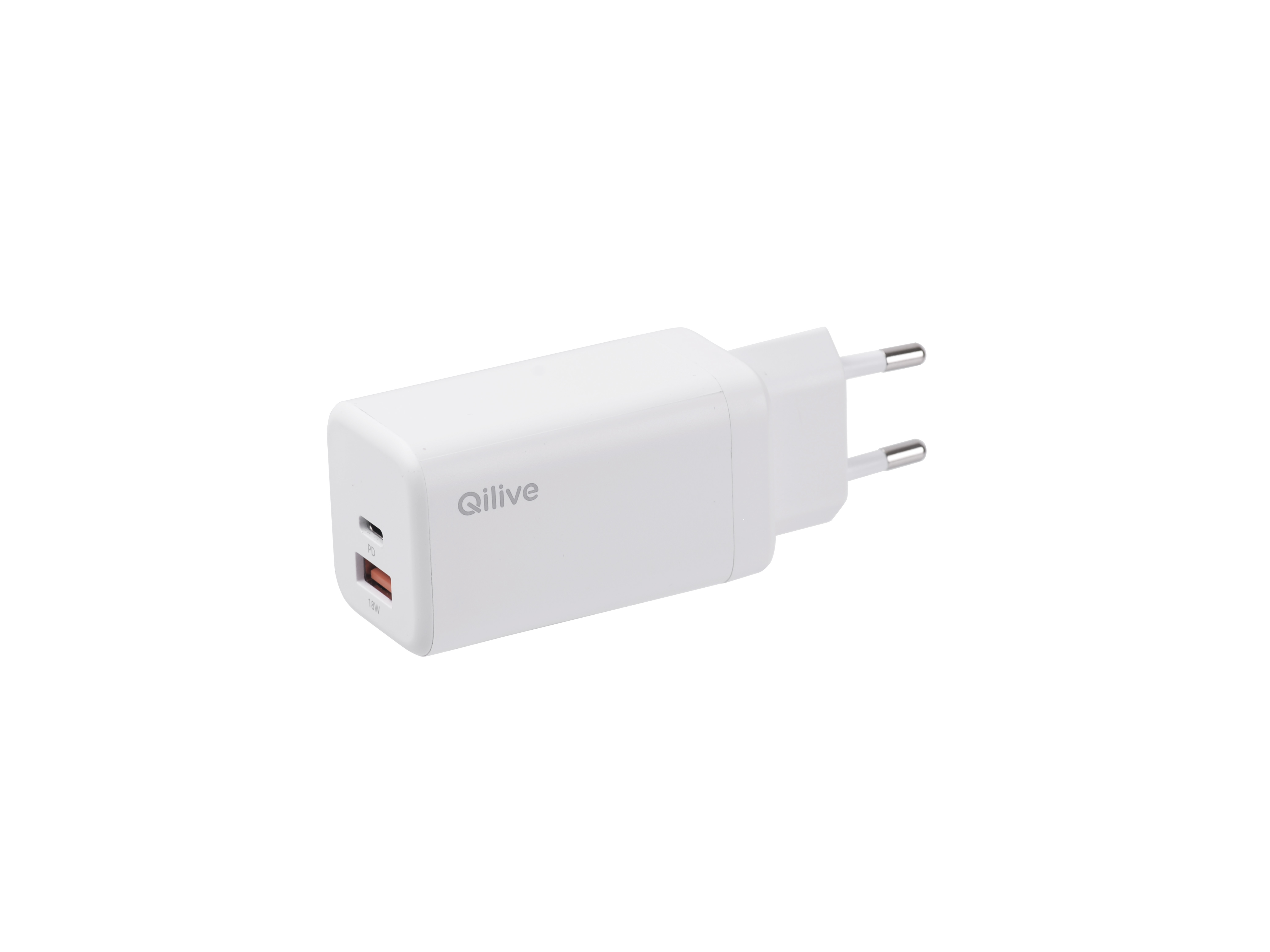 CARREGADOR ULTRA RÁPIDO QILIVE USB-C  USB-A 65W BRANCO