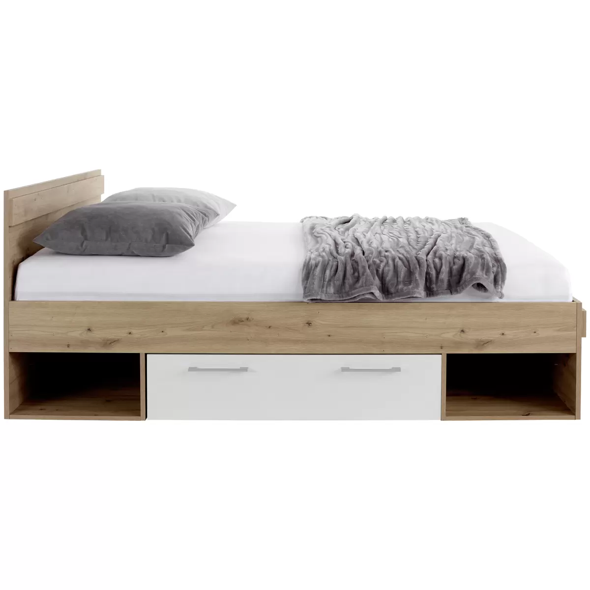 Bett Box 140 x 200 weiss,Eiche