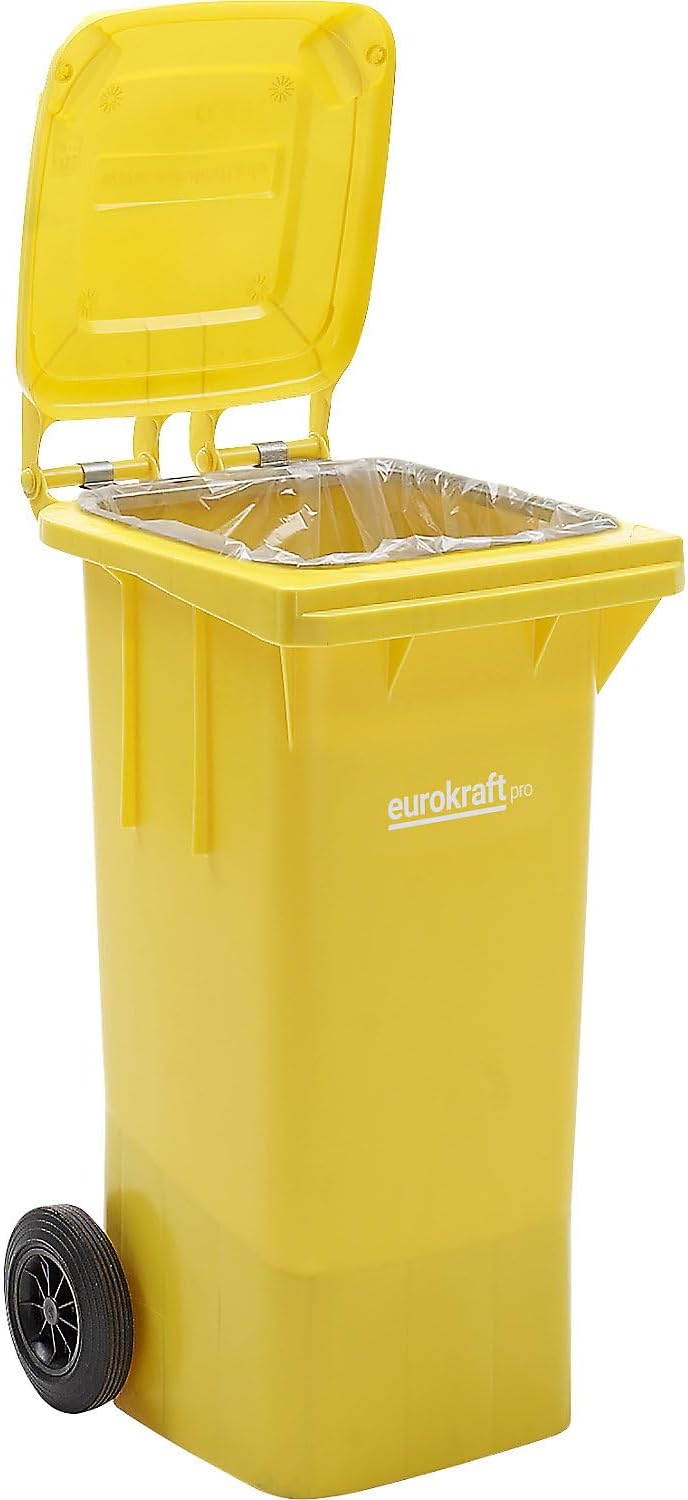 eurokraft | Mülltonne aus Kunststoff DIN EN 840 | Volumen 240 l | BxHxT 580 x 1100 x 740 mm | gelb