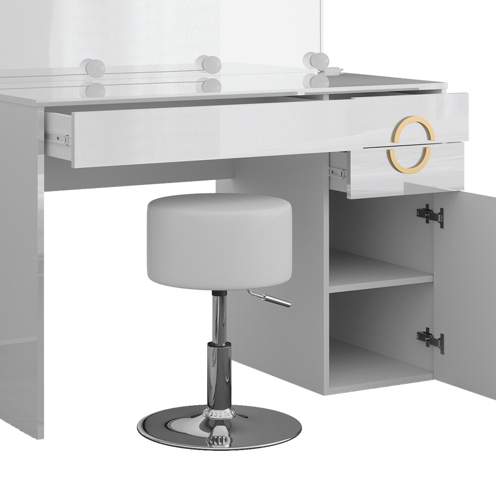 Vicco Schminktisch Adela Weiß Hochglanz, 115 x 76,4 cm mit Spiegel, LED, Hocker