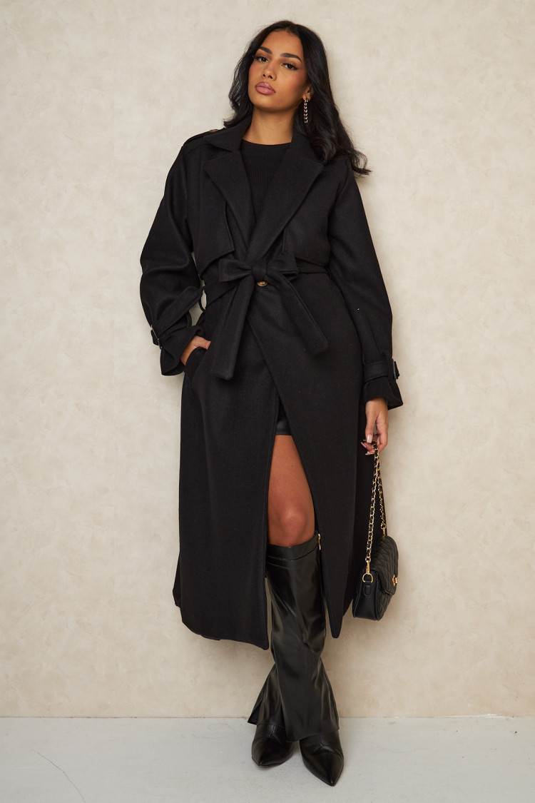 Manteau long texturé style trench noir