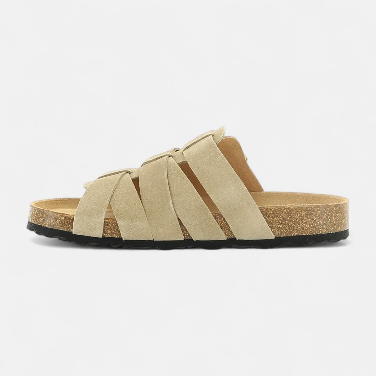 Mules semelle liège Femme en cuir taupe