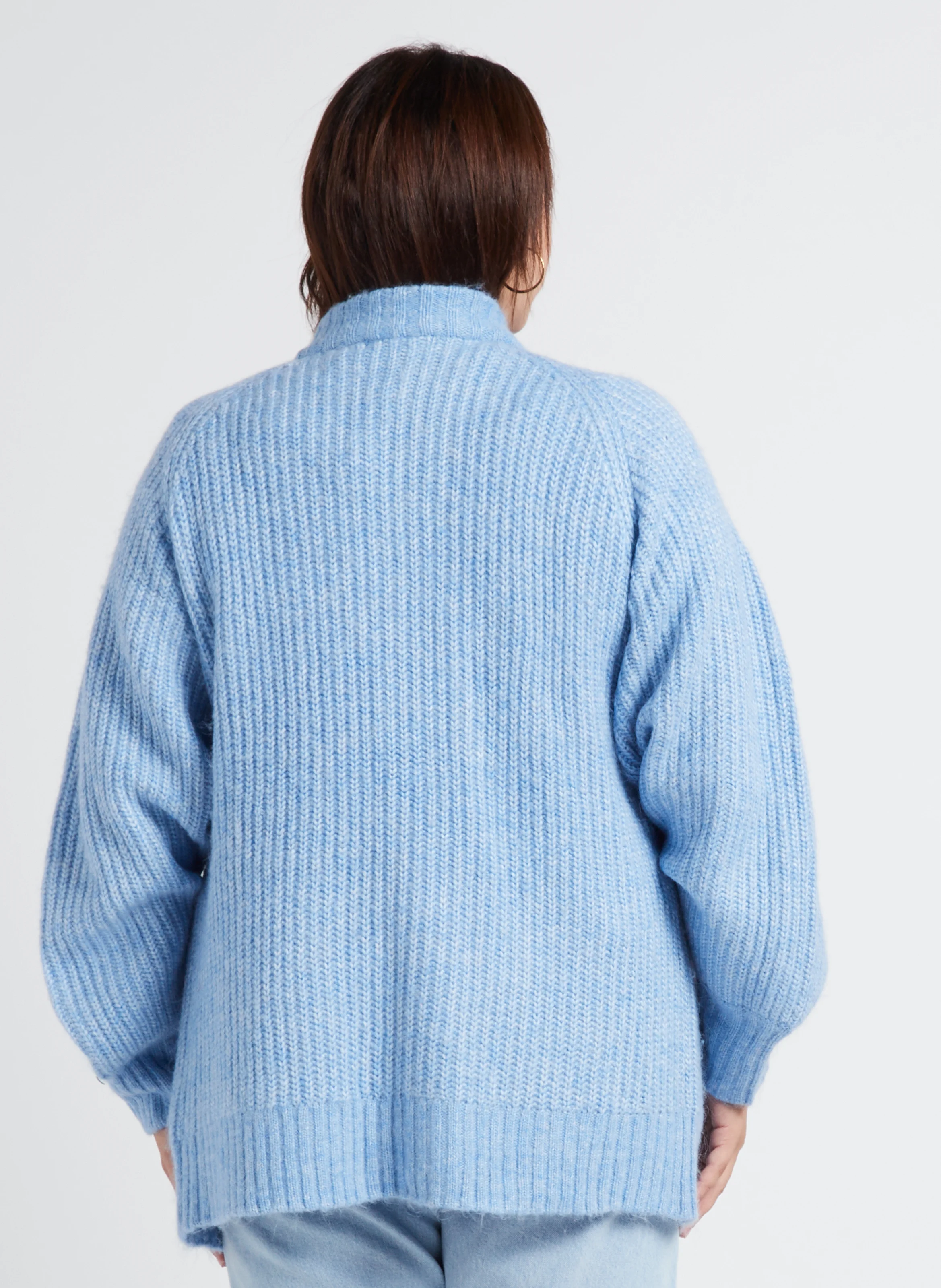Cardigan oversize col V boutonné | Bleu