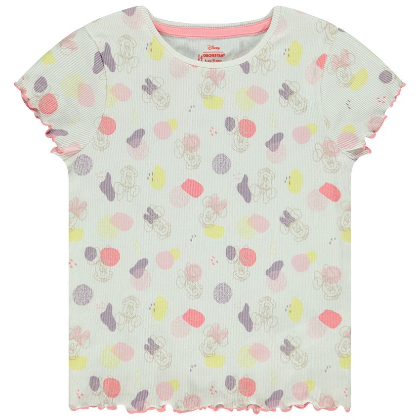 T-shirt manches courtes imprimé Minnie Disney pour fille - Ecru