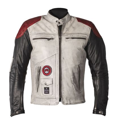 Blouson Helstons TRACKER CUIR RAG - Blanc / Rouge
