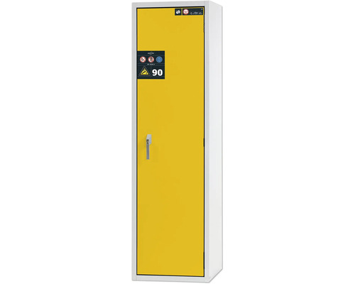 Asecos brandwerende gasflessenkast G90.6-2F, 600 mm breed, rechtsdraaiend, grijs/geel