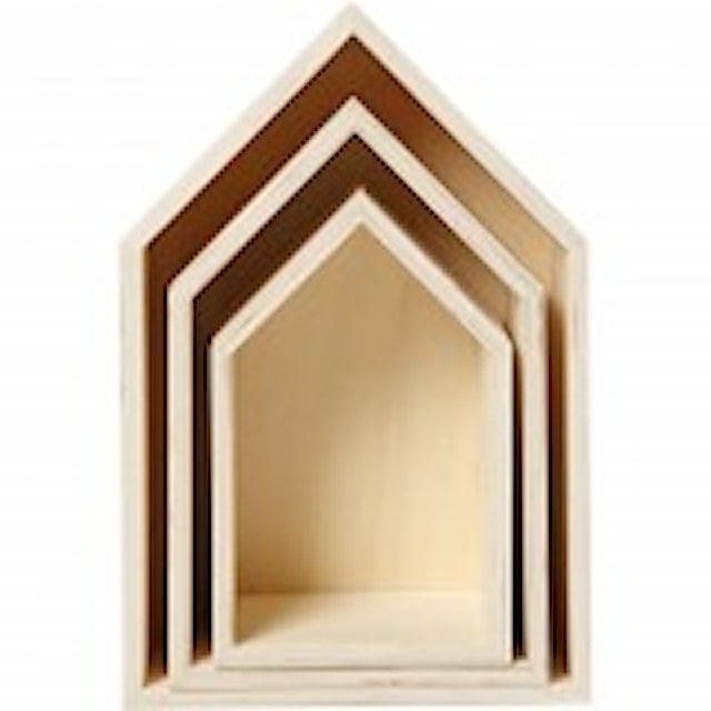 Oppbevaringskasser, hus, H: 20,3+25,3+31 cm, D: 10 cm, B: 13+16,2+20 cm, 3 stk./ 1 sett