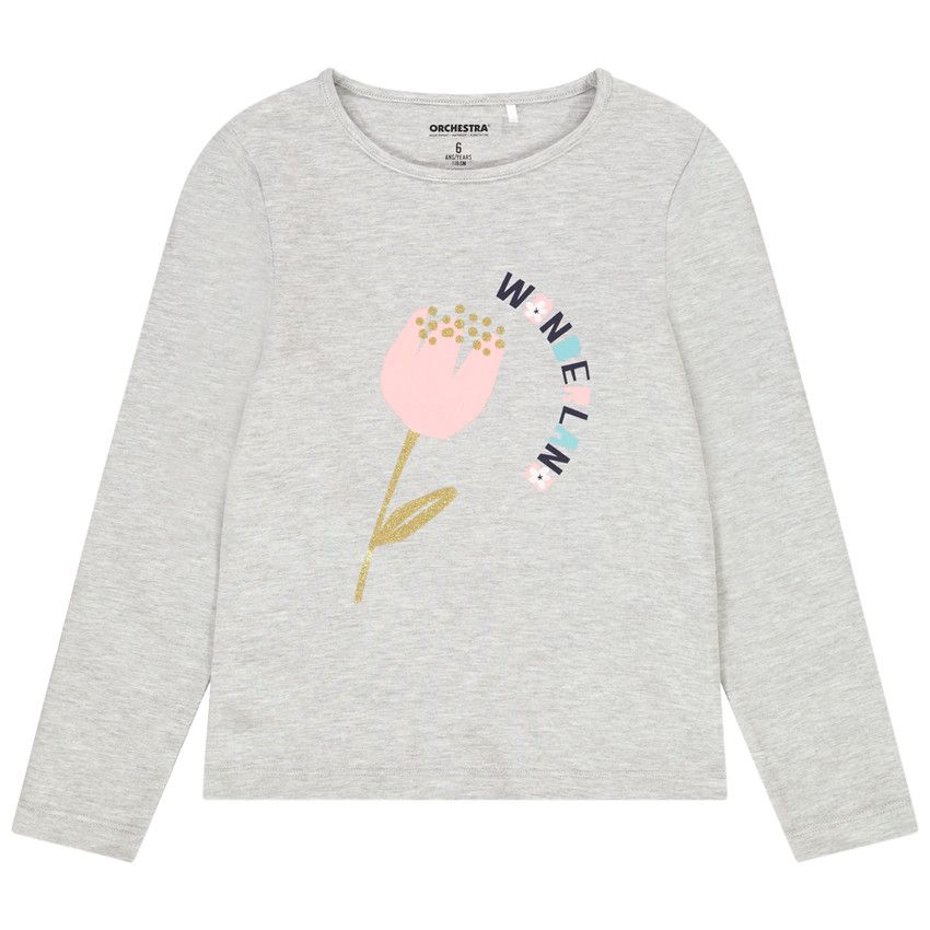T-shirt manches longues en jersey print fantaisie pour fille - Gris clair