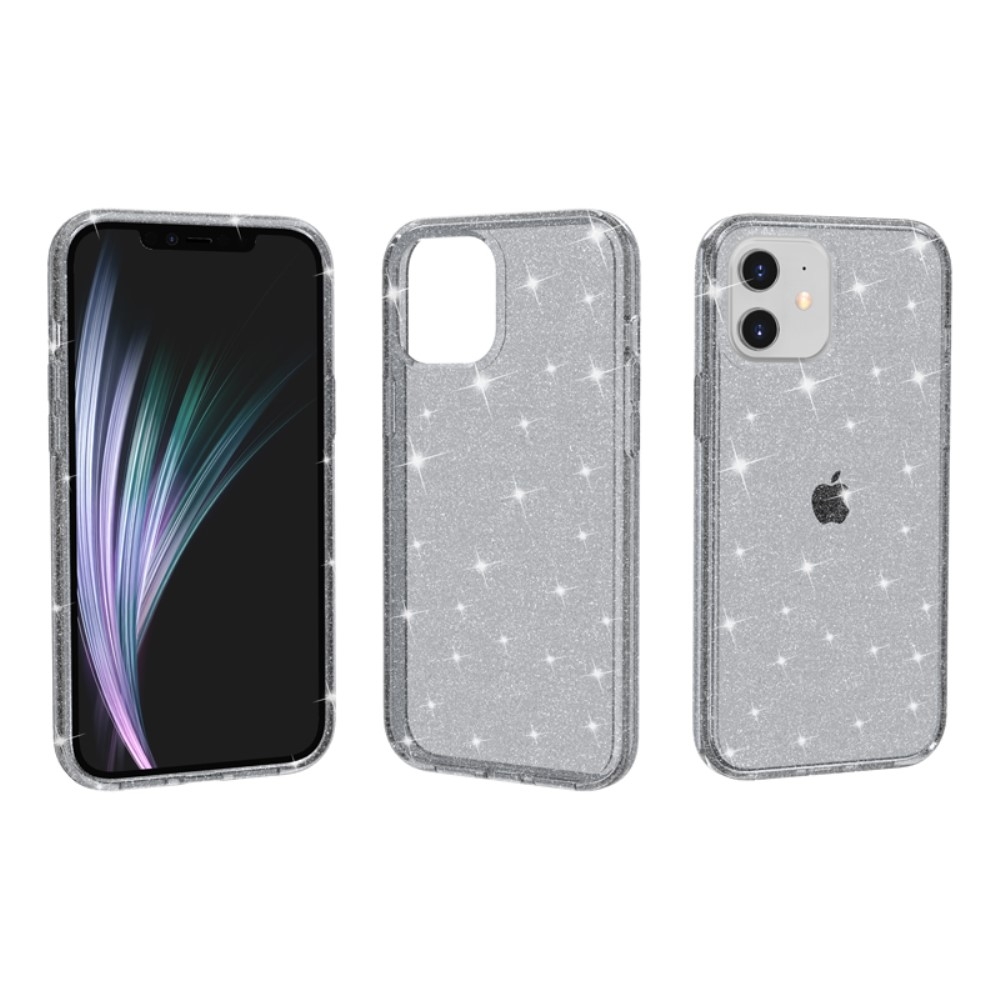 iPhone 12 / iPhone 12 Pro Hybrid Hardcase Schutzhülle im Glitzer Design - Schwarz / Transparent
