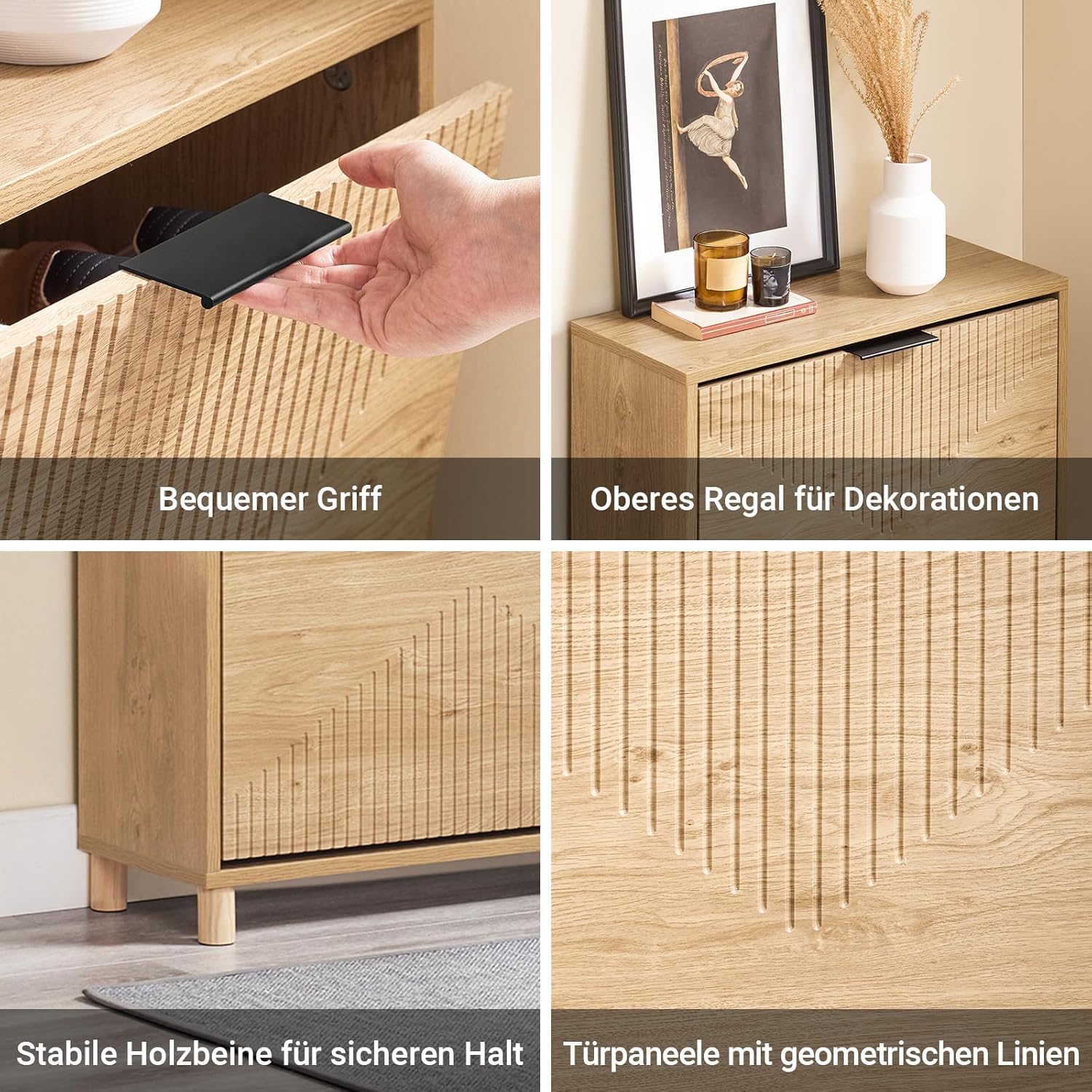 SoBuy Schuhschrank Schmal für Flur, Schuhkipper in Holzoptik, Schuhschrank mit Kippschutz für 8 Paar Schuhe, Schuhregal Geschlossen, Kleine Schuhkommode, Shoe Cabinet B60xH83xT24 cm, FSR200-II-N