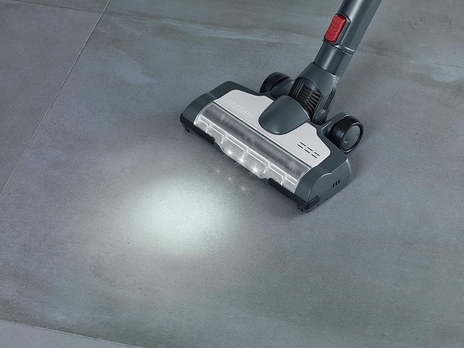 Severin Beutelloser Hand- und Stielsauger mit Elektrobürste und Digitalmotor, 22,2 V Lithium-Ionen Akku, S´Power topspin Li 30, grau/rot, HV 7165
