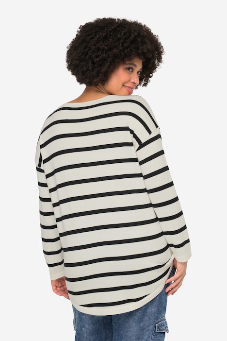 Pullover, Ringelstrick, Stern, V-Ausschnitt, Langarm