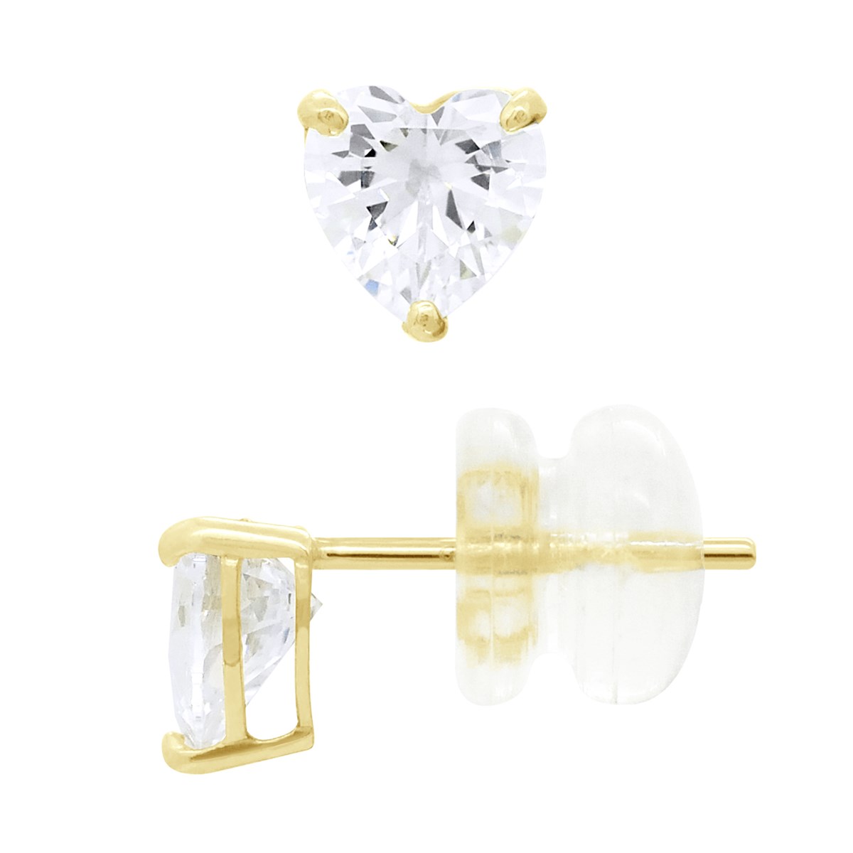 Boucles d'Oreilles - Orné d'un Oxyde de Zirconium Blanc en forme de Coeurs - Or Jaune
