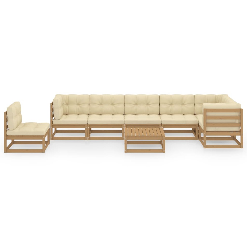 Salon de jardin meuble d'extérieur ensemble de mobilier 8 pièces avec coussins bois de pin massif