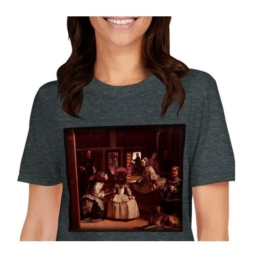 Camiseta feminina Mascochula, Las Meninas, personalizada com seu animal de estimação, cinza escuro