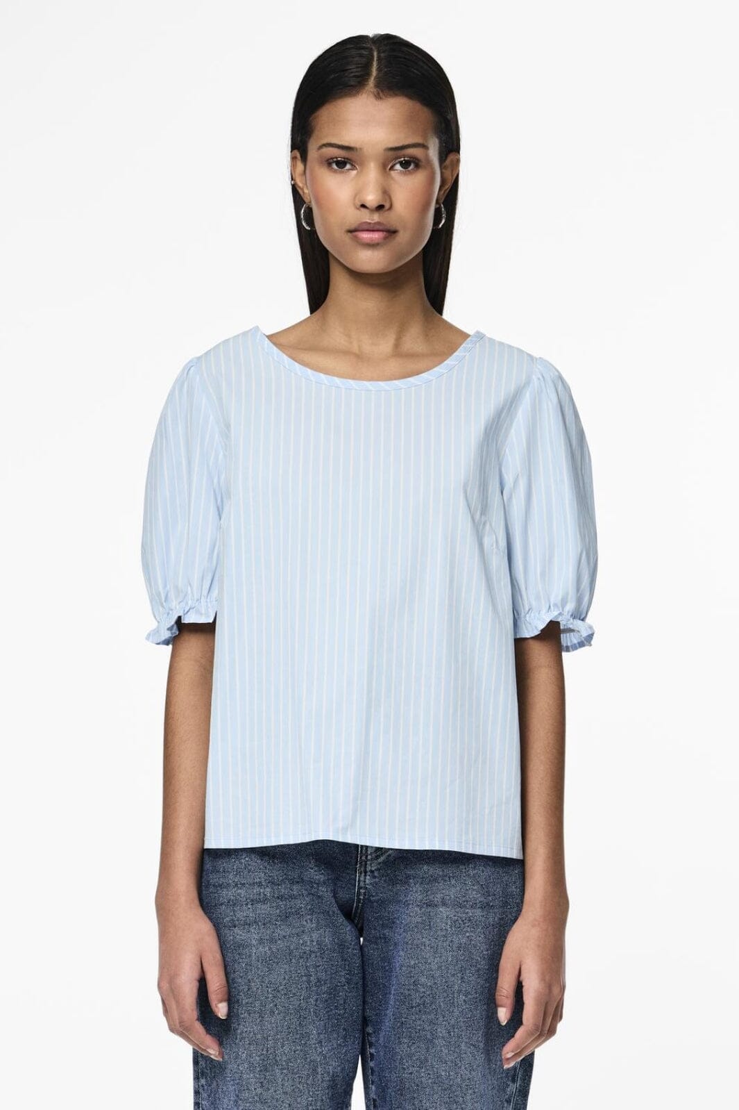 Pieces Pcpenny 2/4 O-Neck Top Camp Mm 4586948 airy blue bright white