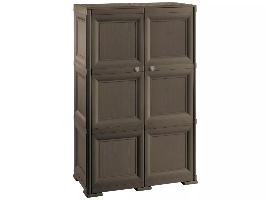 Meuble de rangement polyvalent avec 6 compartiments et 6 portes couleur wengé 279x43x125