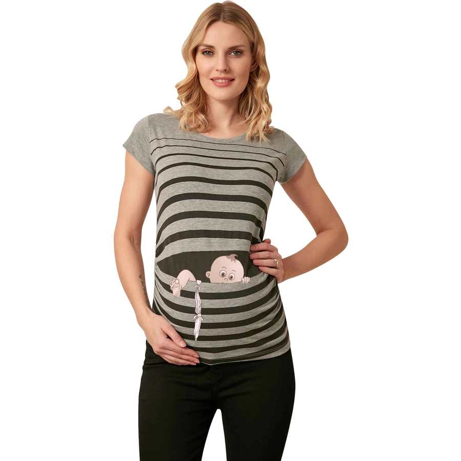 M.M.C. Umstandsshirt Baby Flucht mit Motiv Grau