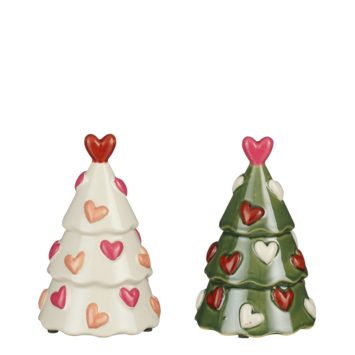 Kerstdecoratie kerstboompje hart divers groen en roze 18 x Ø 11,5 cm per stuk