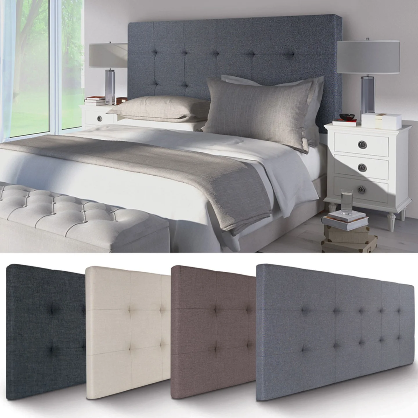 Tête de lit suspendue ELZA pour lit 140 et 160 cm capitonnée en tissu gris anthracite