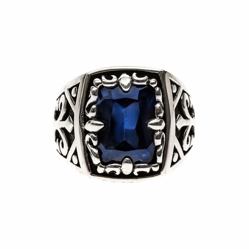 Chevalière Argent Homme Bleu Saphir L'esprit Du Roi