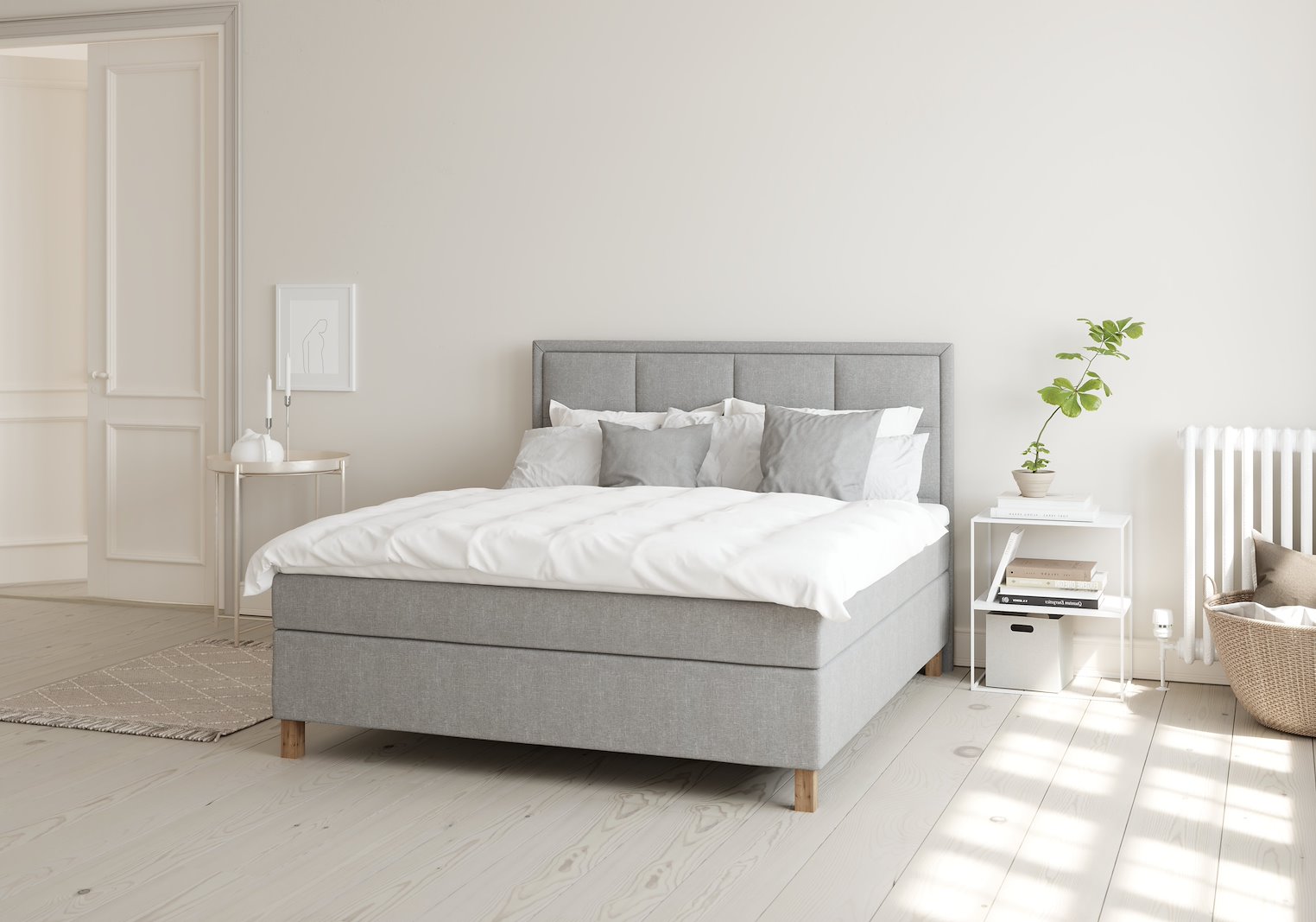 Sensitive 400 kontinentalseng Tekstil Mica 15 Medium/Medium m/Premium latex overmadrass og Square oak ben 13cm