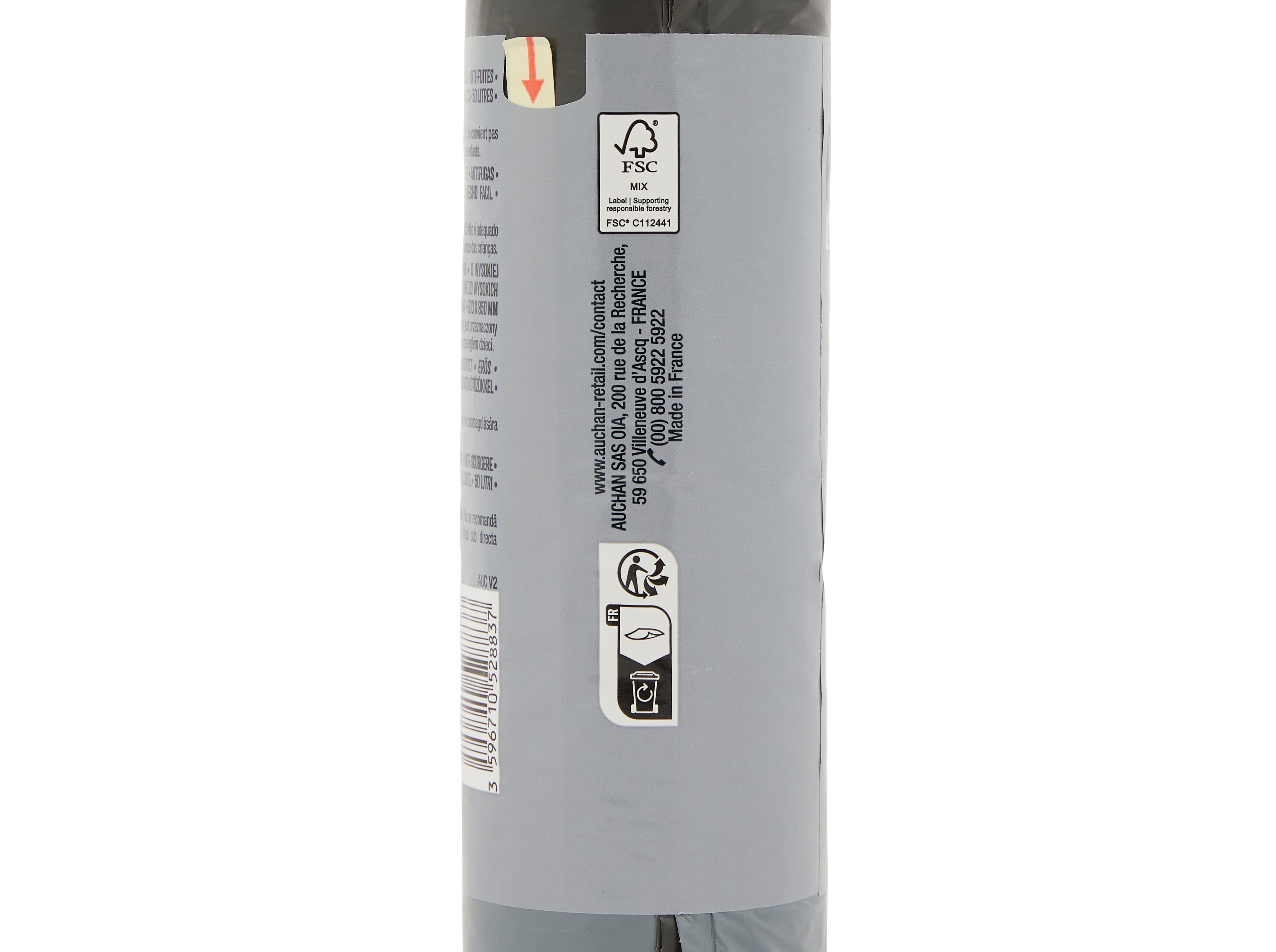 SACO DE LIXO AUCHAN ALTOS FECHO FÁCIL 100% RECICLADOS 50L 10UN