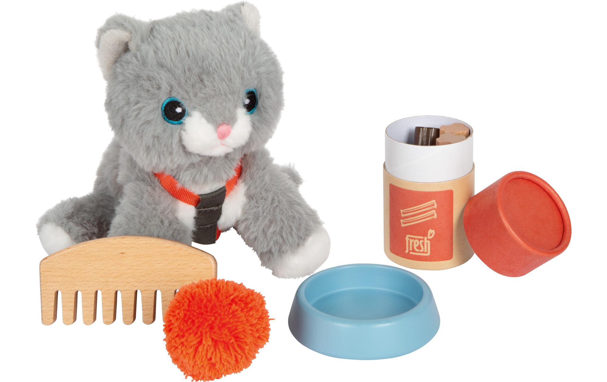 Katze mit Tasche und Pflege-SetPlüschkatze mit Transporttasche und Pflegezubehör