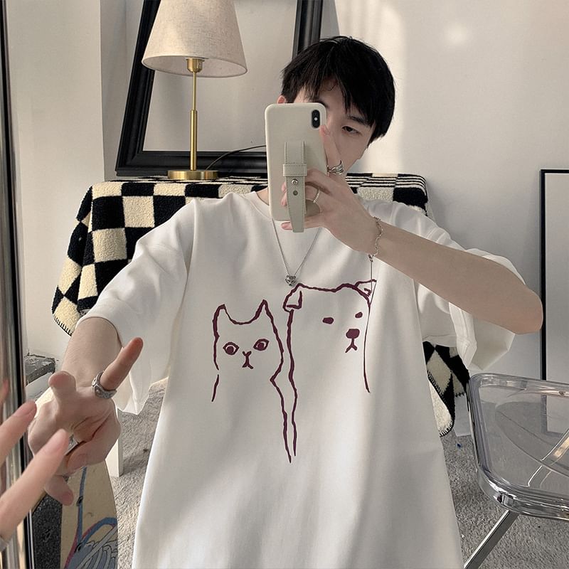 fluffush - T-shirt met ronde hals en dierenprint, met elleboogmouwen