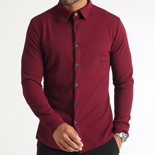 Chemise Manches Longues Texturé Waffle 0575 Bordeaux