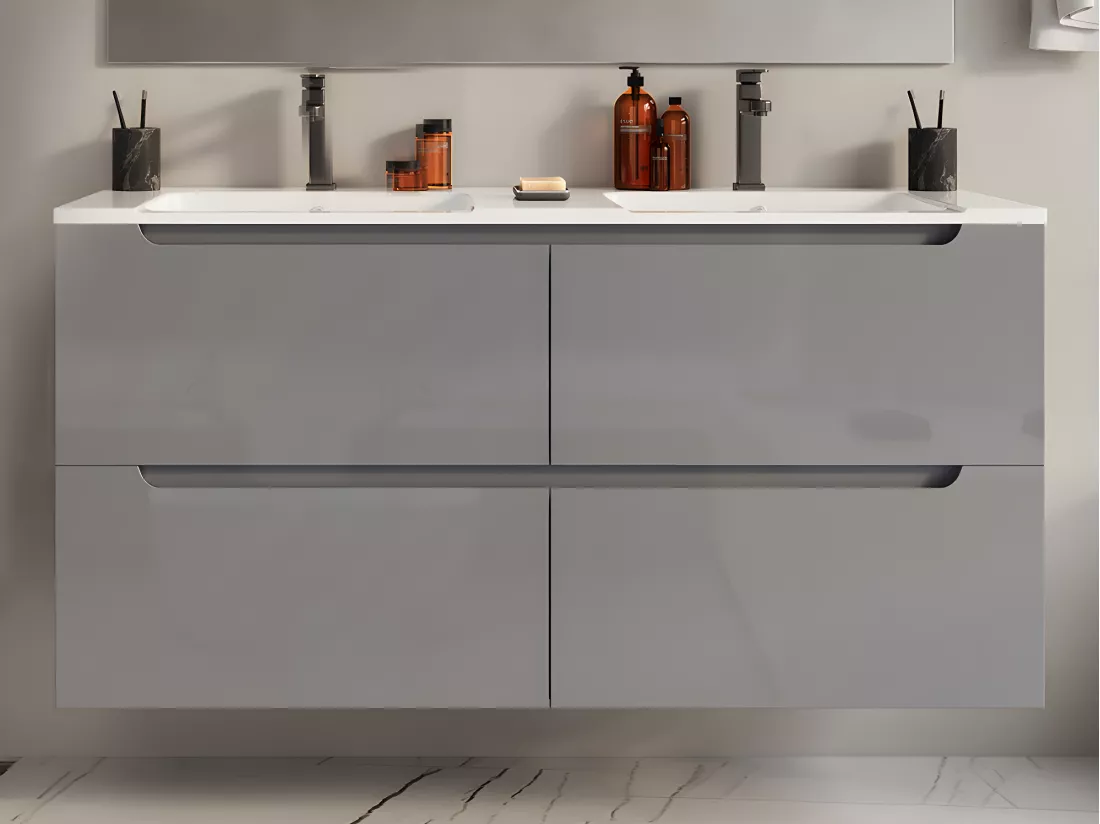 Meuble sous vasque suspendu - Gris - L120 x H57 cm - SELITA