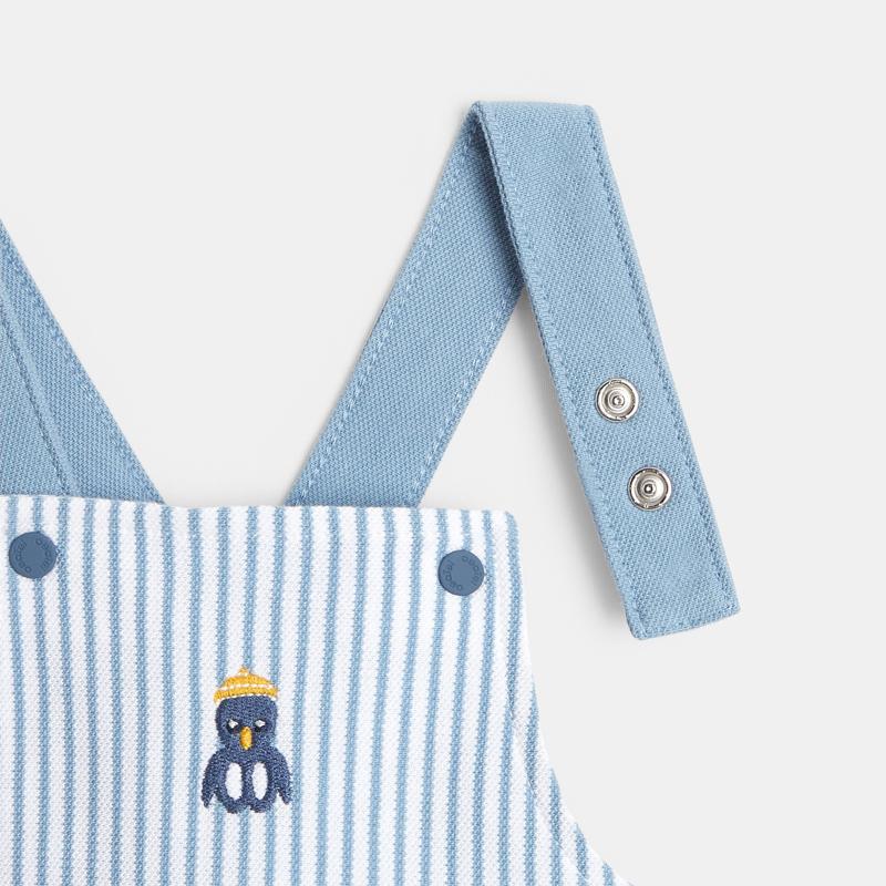 Salopette courte rayée et body col polo bleue naissance Bleu