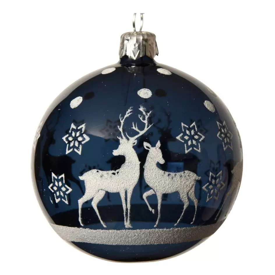 Lot de 6 boules de Noël en verre (D80 mm) Sous la neige Bleu nuit