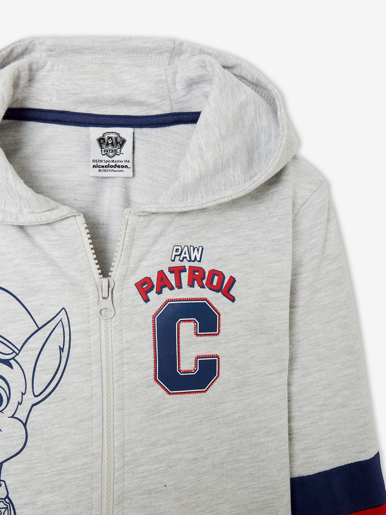 Cardigã infantil Paw Patrol® com zíper, na cor cinza claro liso com estampas.
