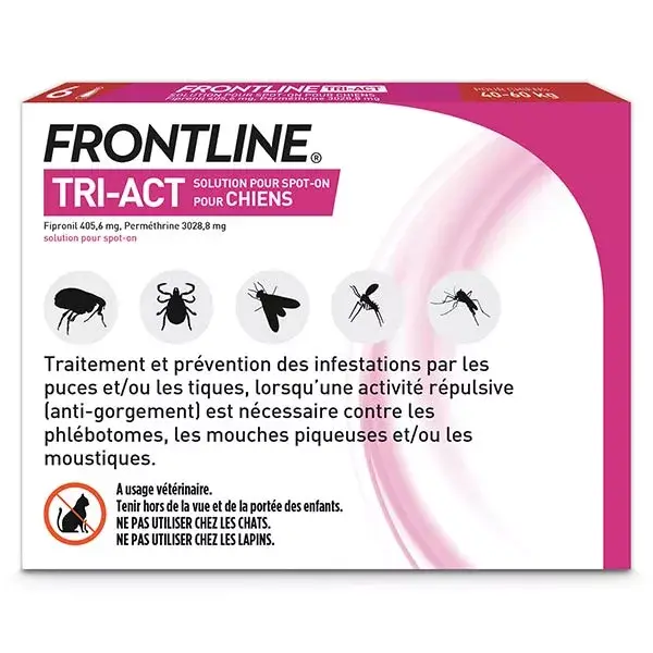 Frontline Tri-Act XL para cães de 40 a 60 kg, 6 pipetas.