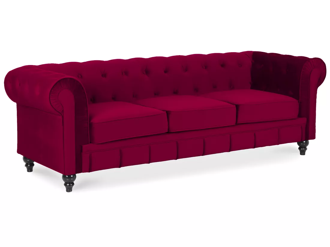 Canape Chesterfield Velours 3 Places Altesse Rouge