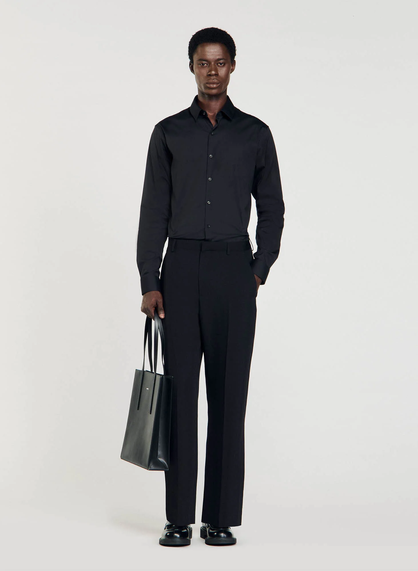 Chemise slim-fit en coton stretch | Noir
