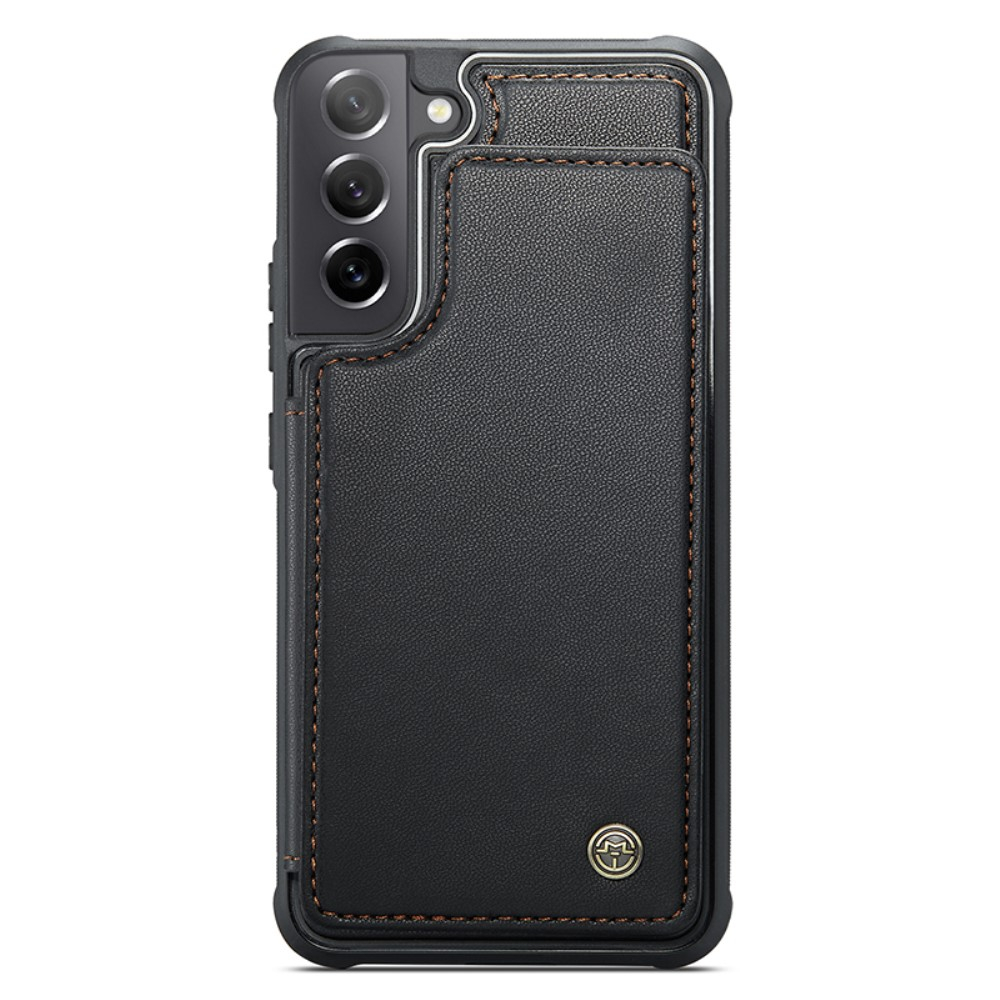Samsung Galaxy S21 FE 5G Leder Hülle mit Kartenfächern im Litchi Look   Kickstand (RFID Schutz) - Schwarz