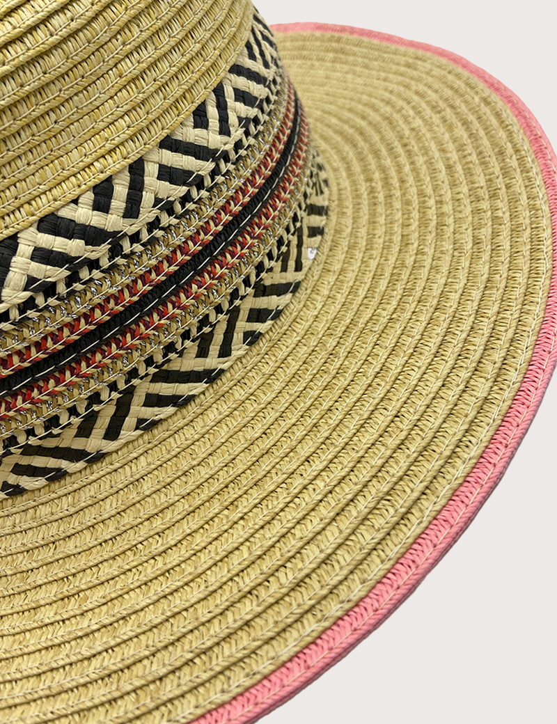 PIECES CHAPEAU DE PAILLE À BANDEAU BORD ROSE