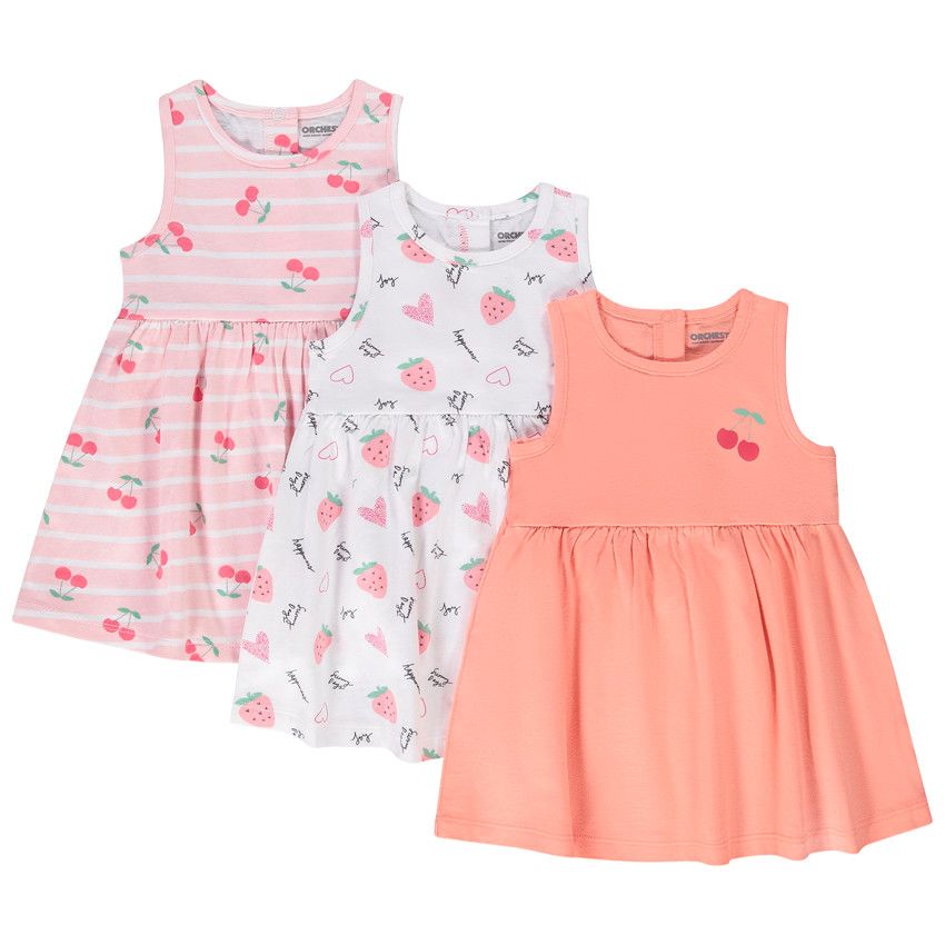 Lot de 3 robes fantaisie pour bébé fille - Blanc