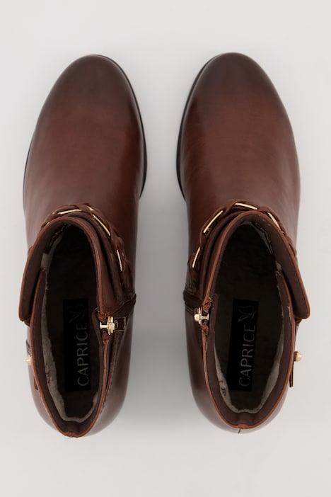 Caprice Leder-Stiefeletten, Zierkette, Zipper, Weite G
