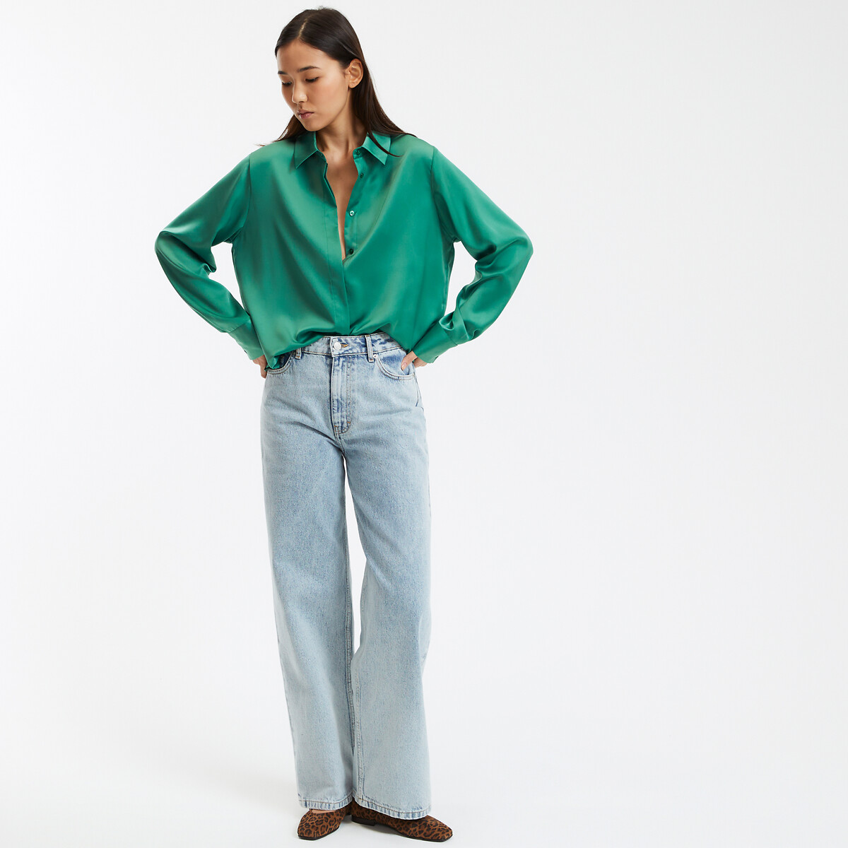 COLEÇÃO LA REDOUTE<br>Camisa fluida de cetim, mangas compridas
