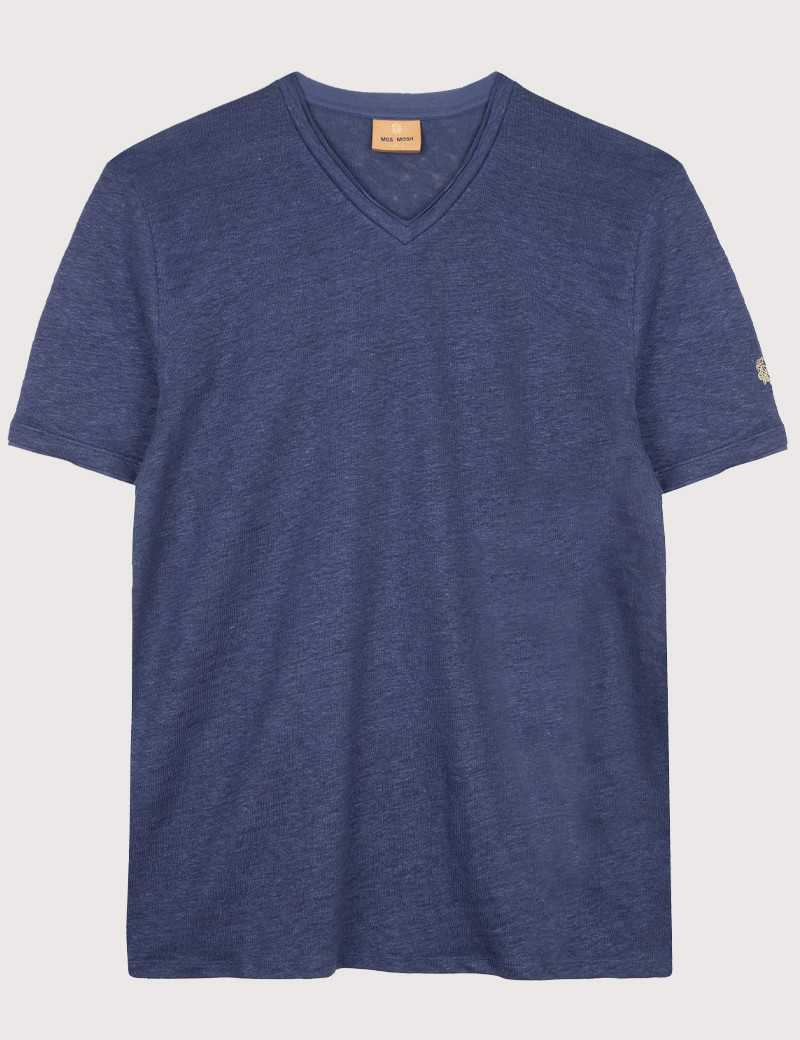 MOS MOSH T-SHIRT HOMME MANCHES COURTES EN LIN PENN INDIGO