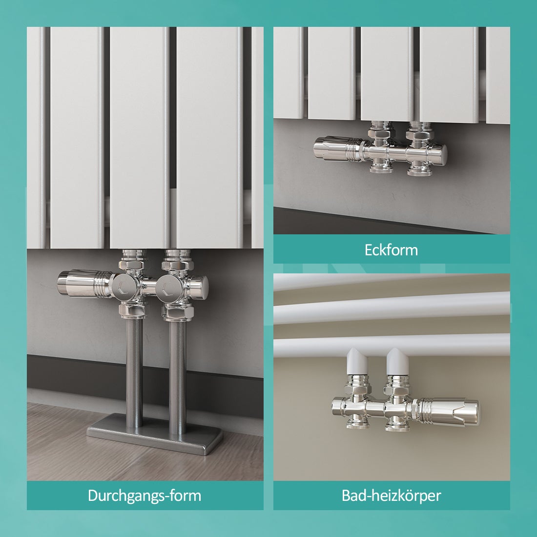 EMKE Multiblock Radiatorthermostaatset voor radiatoren, 2-delige set, aansluitfitting en ventiel met thermostaat, chroom